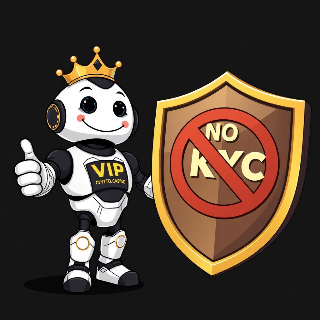 VIP Crypto Casino mascot with a no-KYC shield badge