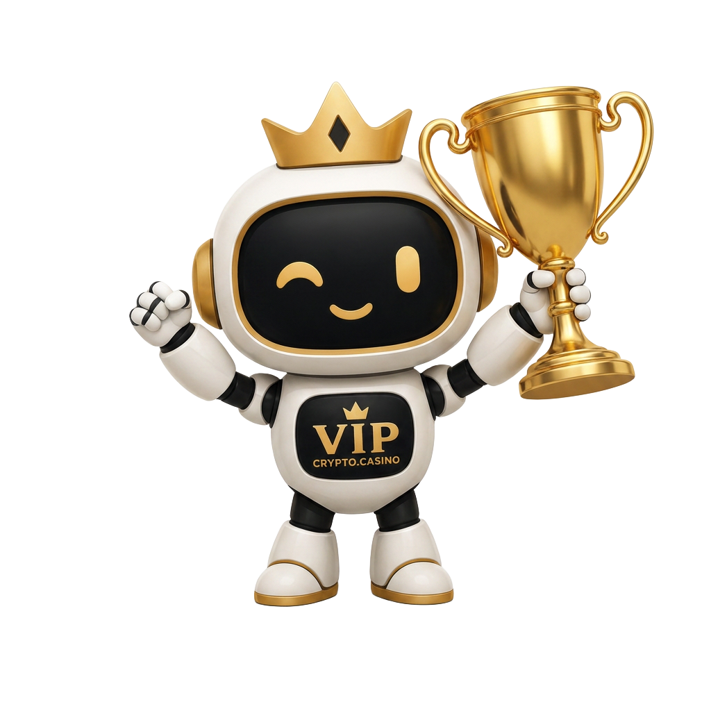 VIP Crypto Casino mascot lifting a golden trophy — the best crypto sportsbooks of 2026
