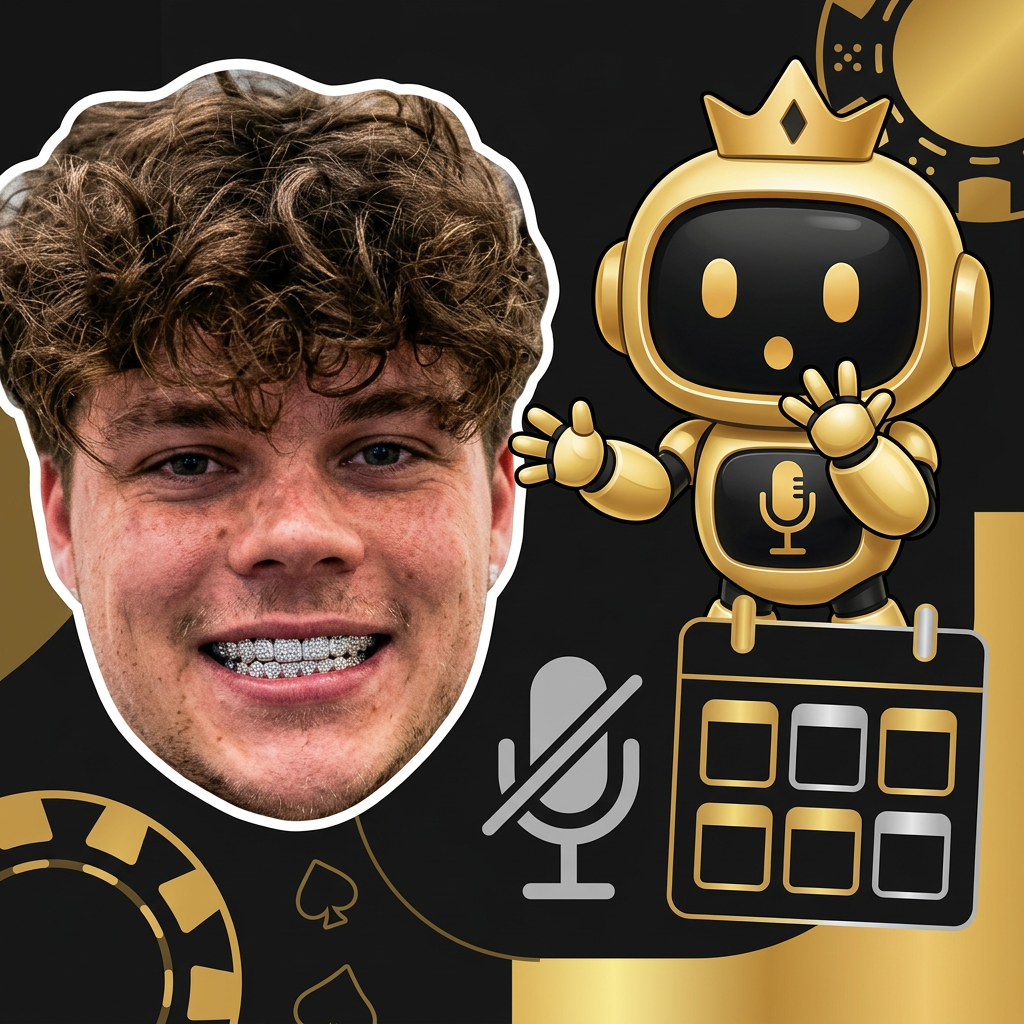 Editorial collage of Jack Doherty with the golden robot mascot, a muted microphone and six calendar blocks; not a photograph of the reported deal