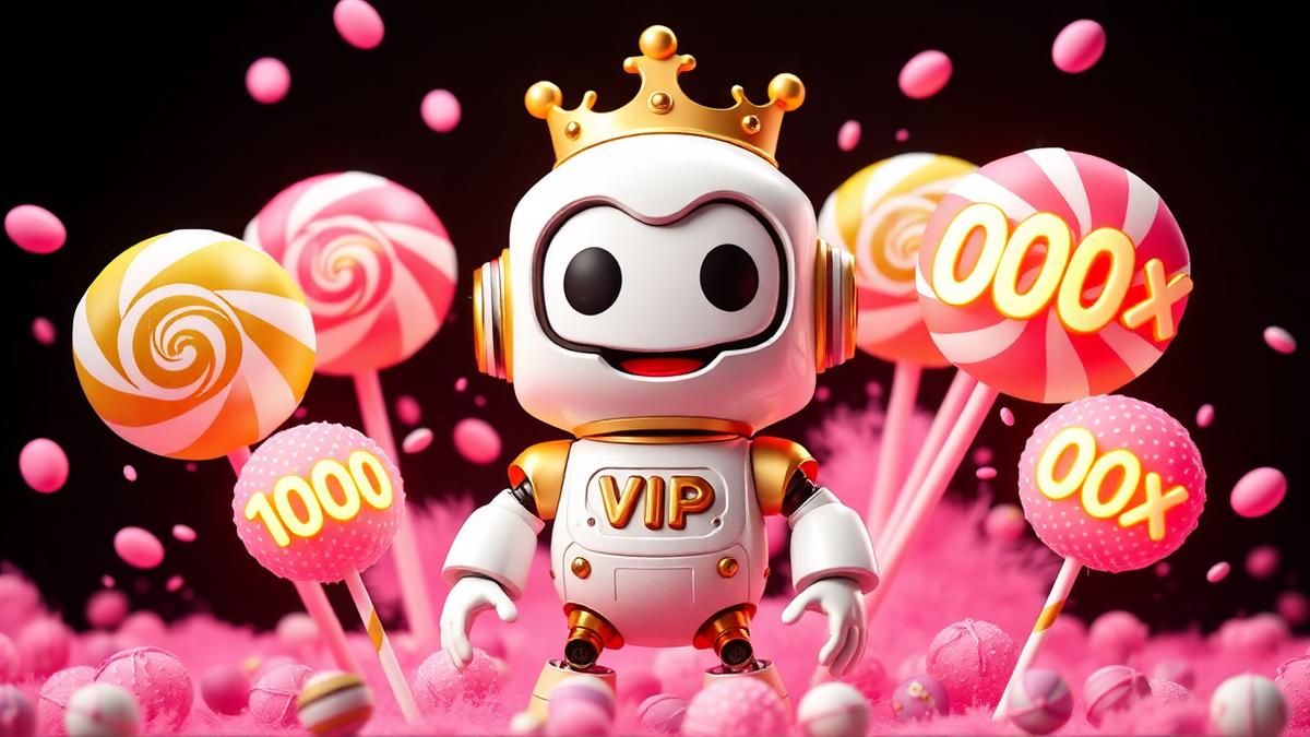 Sweet Bonanza 1000 slot artwork with VIP Crypto Casino mascot