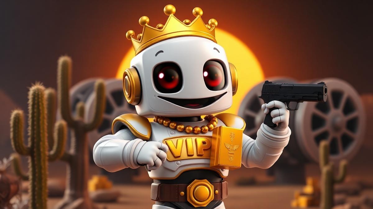 Wild West Gold Megaways slot artwork with VIP Crypto Casino mascot